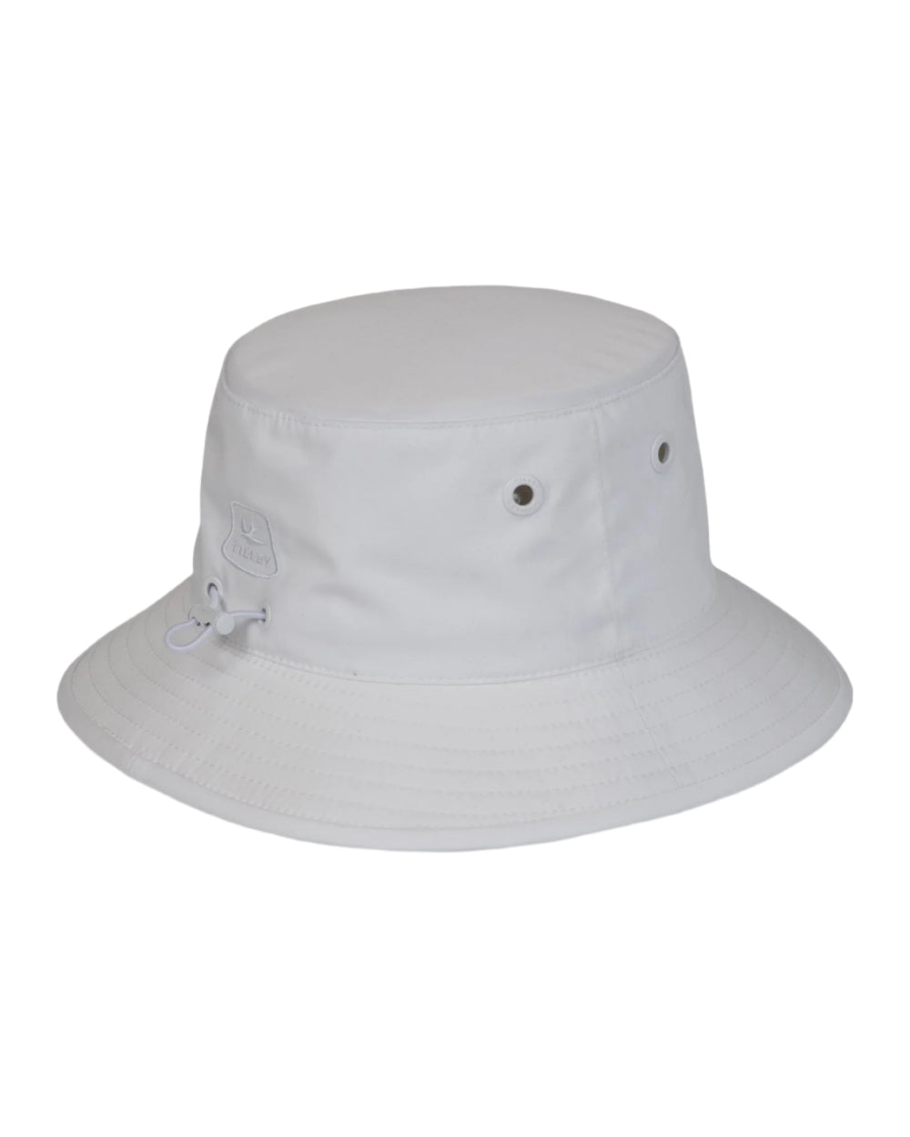 White Coloured Tilley T1 Performance Bucket Hat on white background