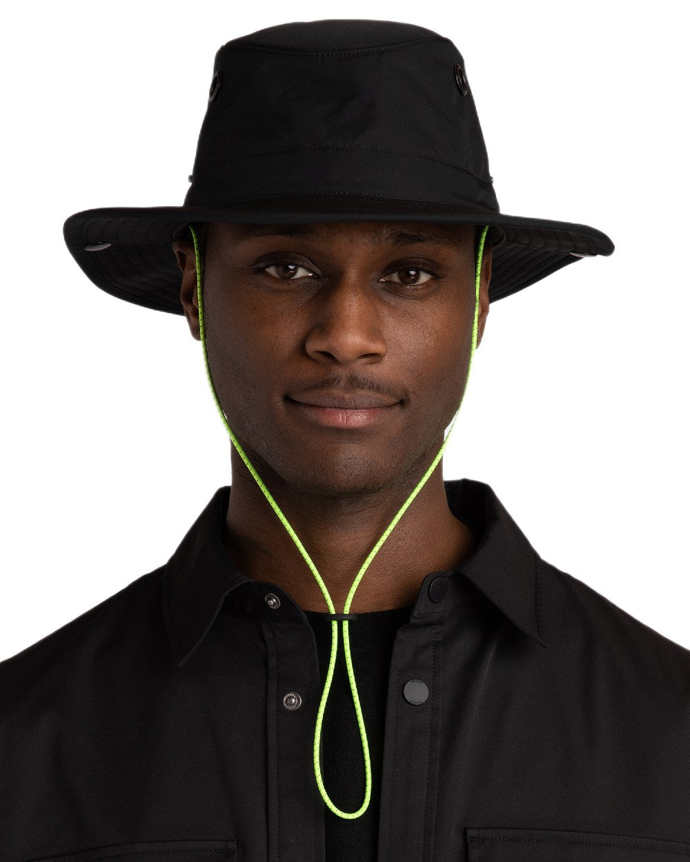 Black coloured Tilley TWS1 All Weather Hat on white background