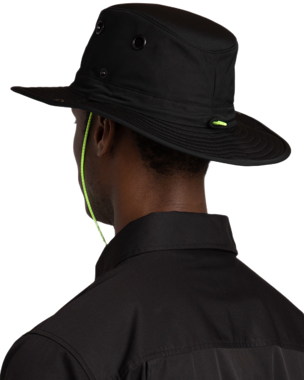 Black coloured Tilley TWS1 All Weather Hat on white background
