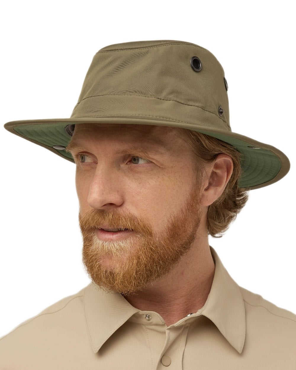 Olive Green coloured Tilley TWS1 All Weather Hat on white background