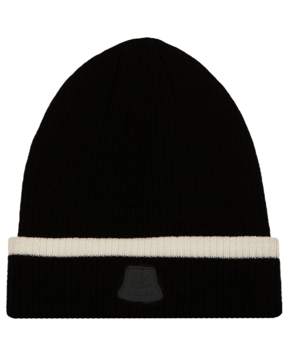 Black Coloured Tilley The Hydrowool Rib Beanie on white background