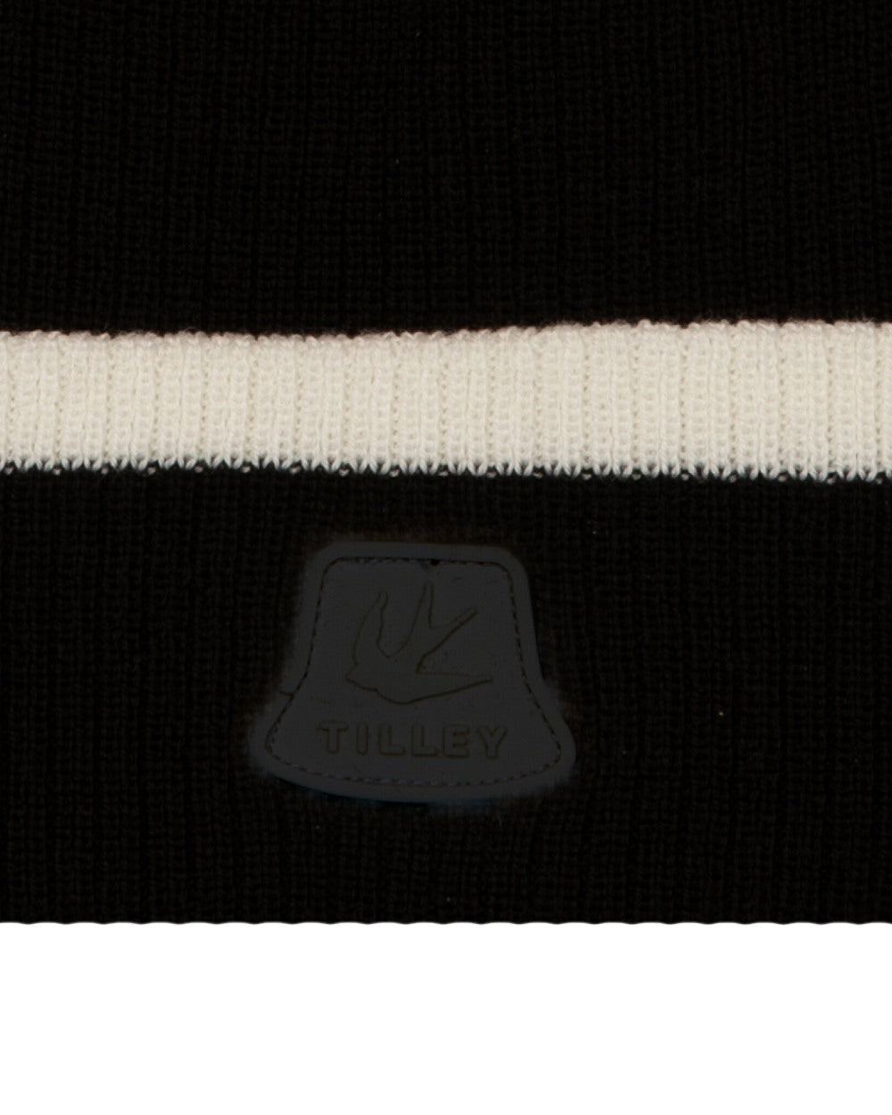 Black Coloured Tilley The Hydrowool Rib Beanie on white background