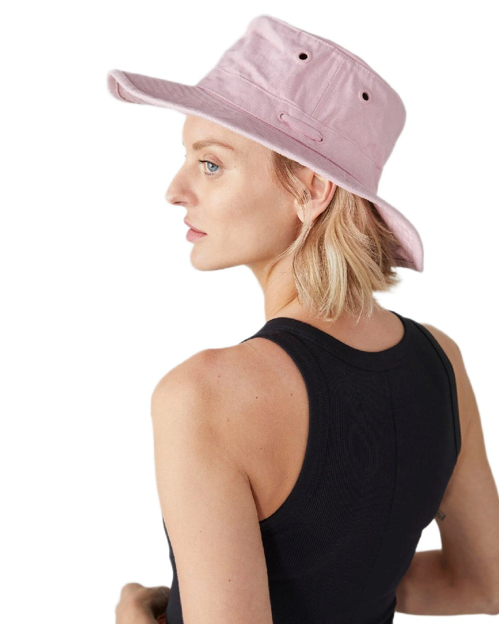 Light Pink Coloured Tilley Wide Brim Wanderer Hat on white background