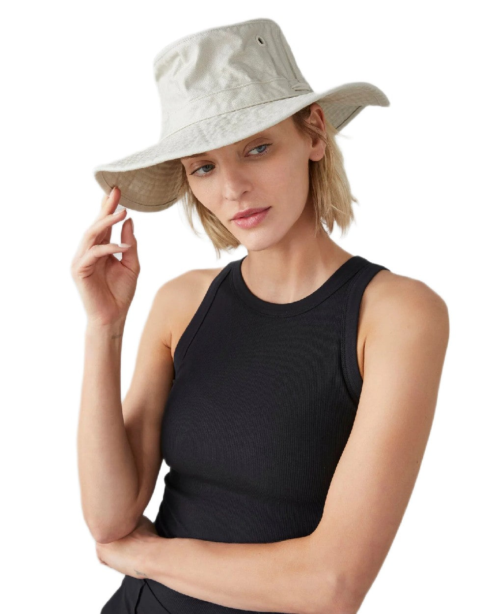 Stone Coloured Tilley Wide Brim Wanderer Hat on white background