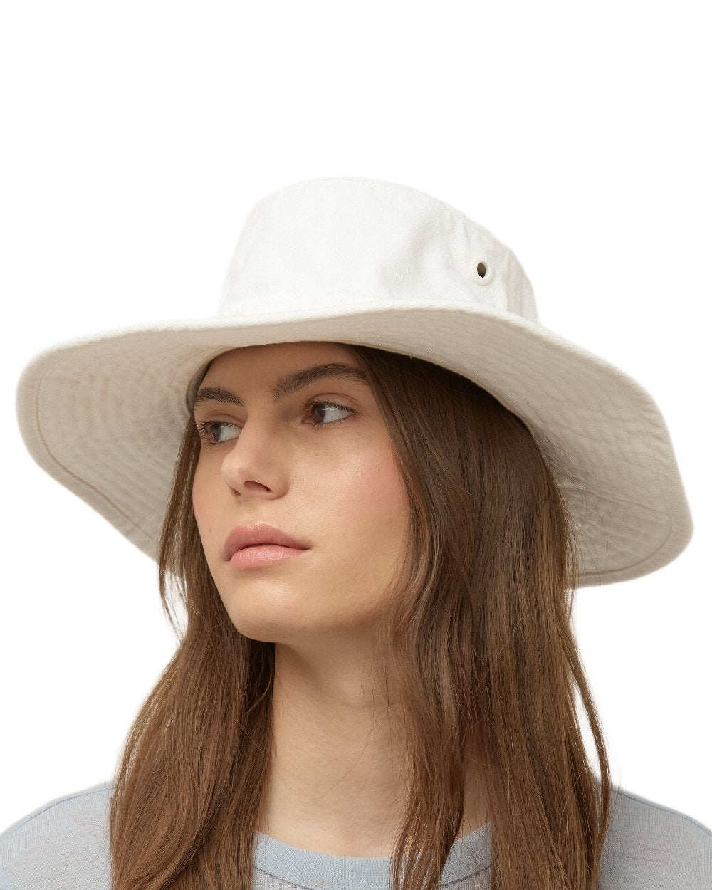 White Coloured Tilley Wide Brim Wanderer Hat on white background