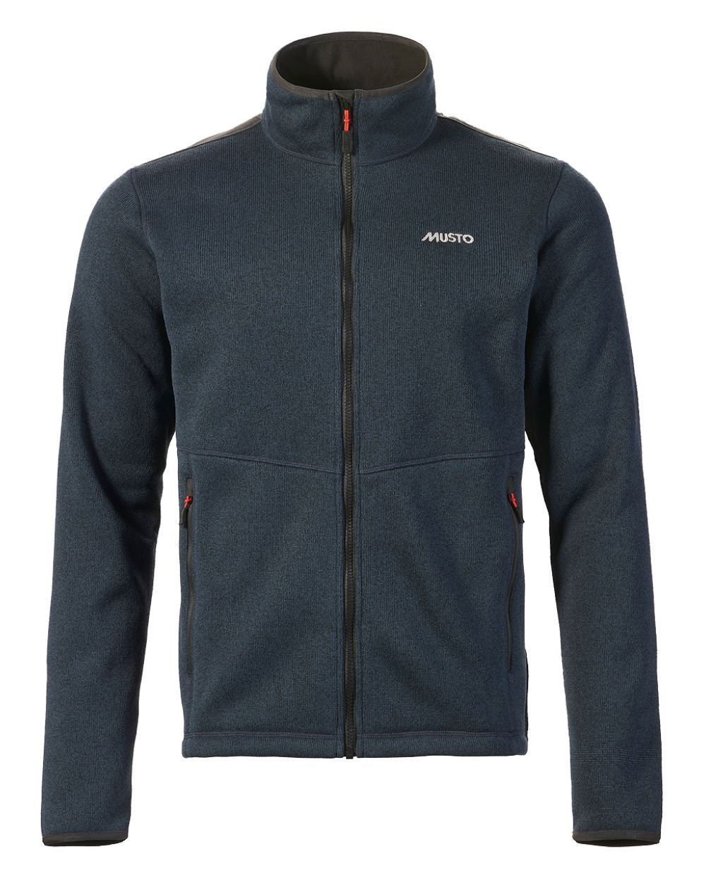 True Navy Marl Coloured Musto Mens Knitted Fleece On A White Background