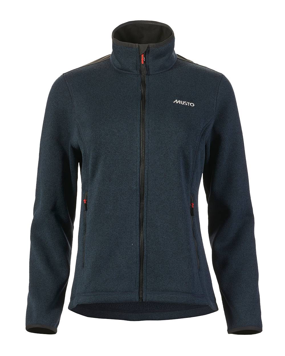 True Navy Marl Coloured Musto Womens Knitted Fleece On A White Background