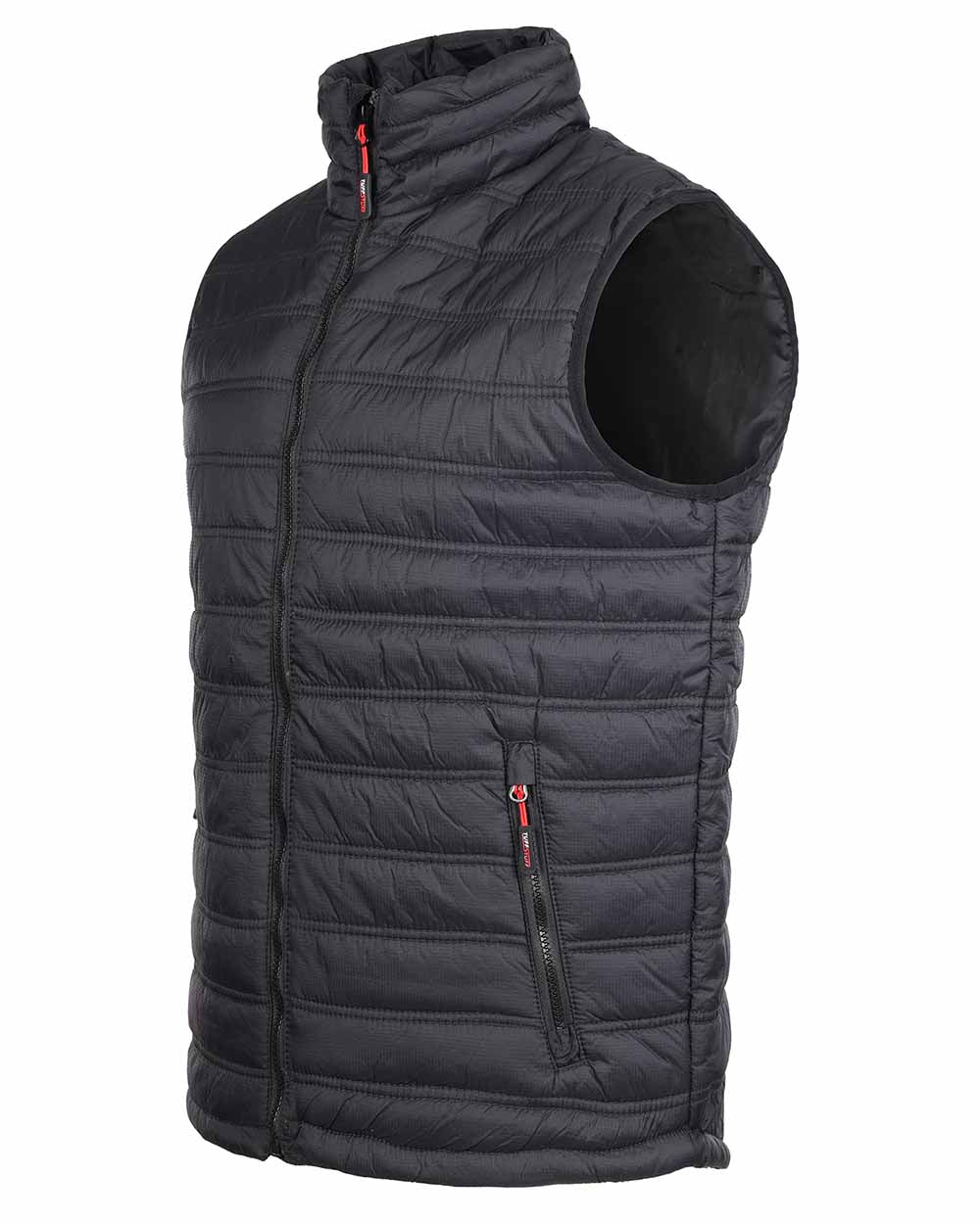 Side view showing zip pockets TuffStuff Elite Quilted Bodywarmer in black