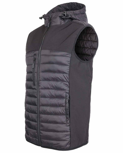 Side view showing Thermal quilted panels TuffStuff Howden Hooded Bodywarmer in Black