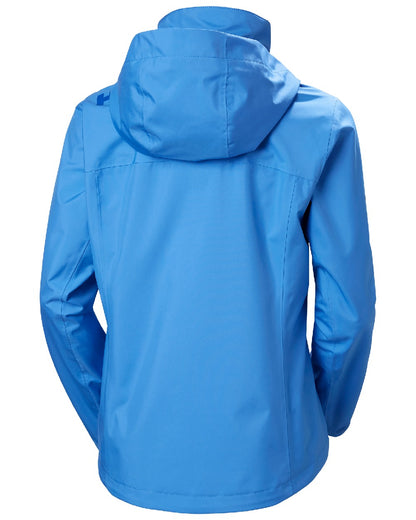Ultra Blue coloured Helly Hansen womens crew hooded sailing jacket 2.0 on white background 