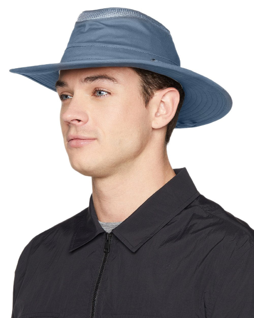Mid Blue Coloured Tilley Airflo Organic T5MO Cotton Hat on white background