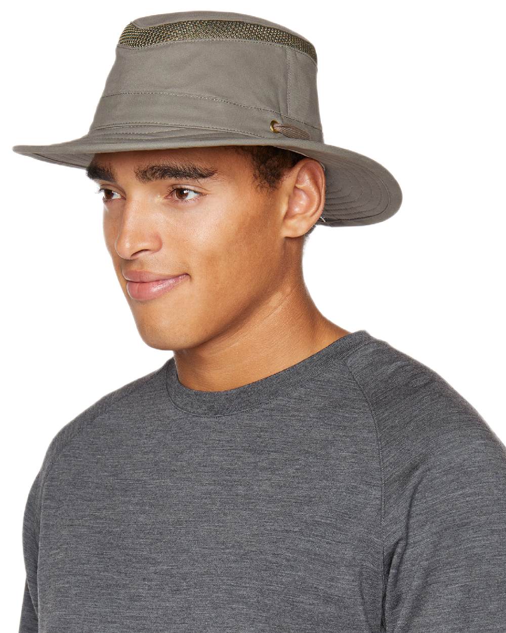 Olive Coloured Tilley Airflo Organic T5MO Cotton Hat on white background