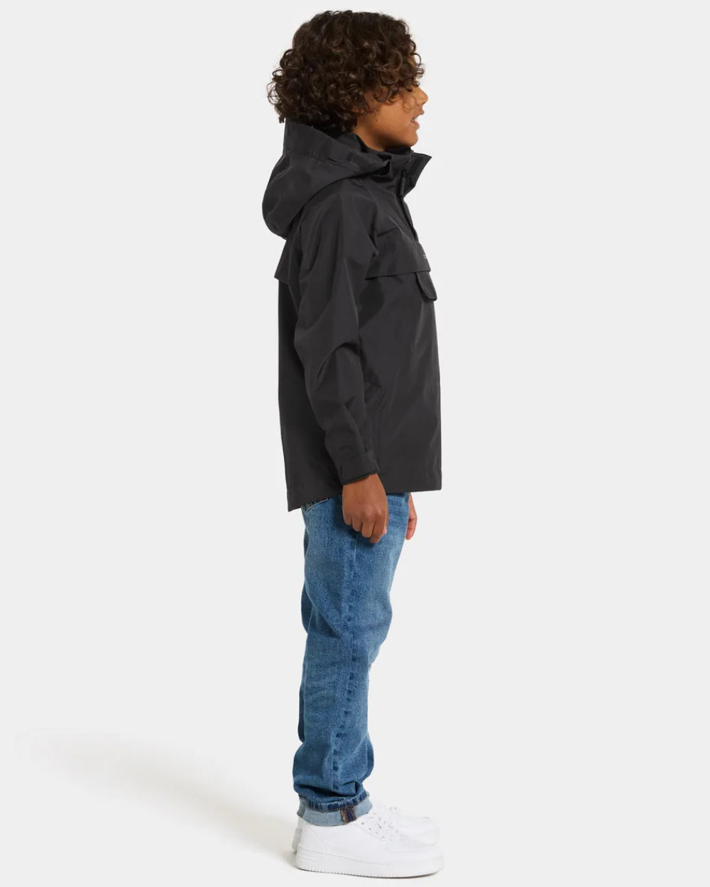 Black Coloured Didriksons Pi Childrens Anorak On A Grey Background 