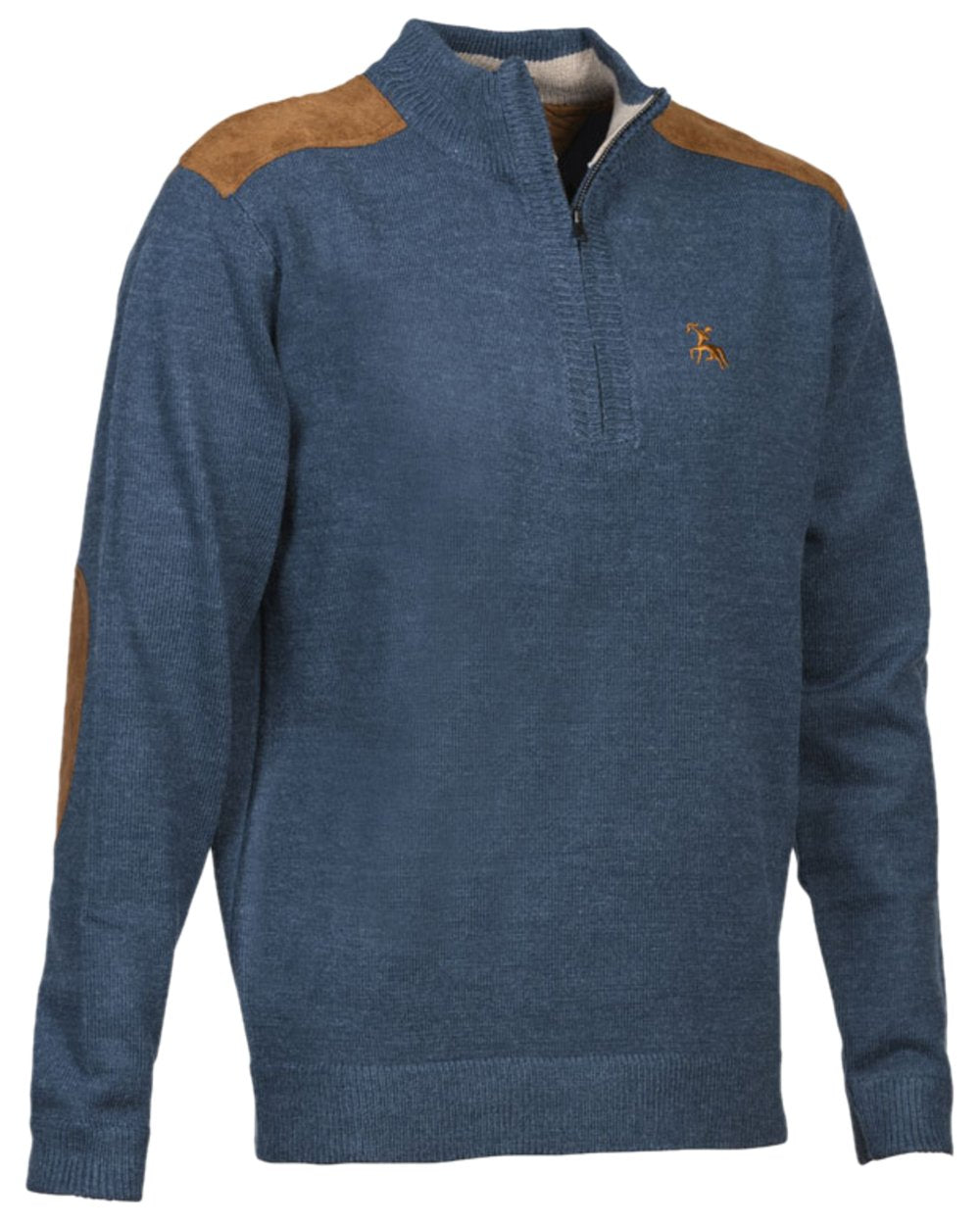 Blue Denim Coloured Verney Carron Fox Zipped Pullover on white background