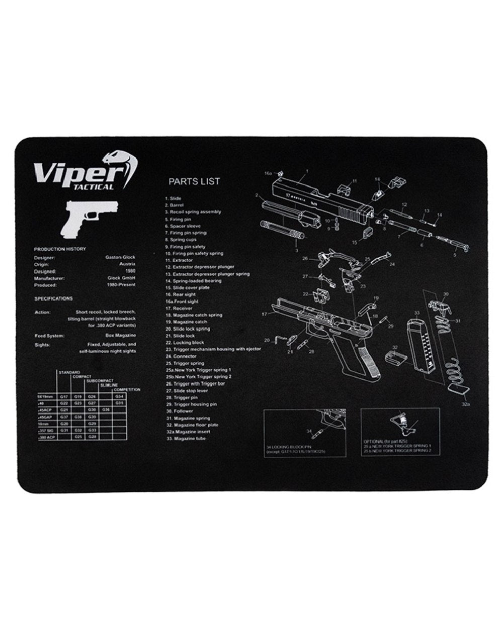Black Coloured Viper Gun Mat on white background