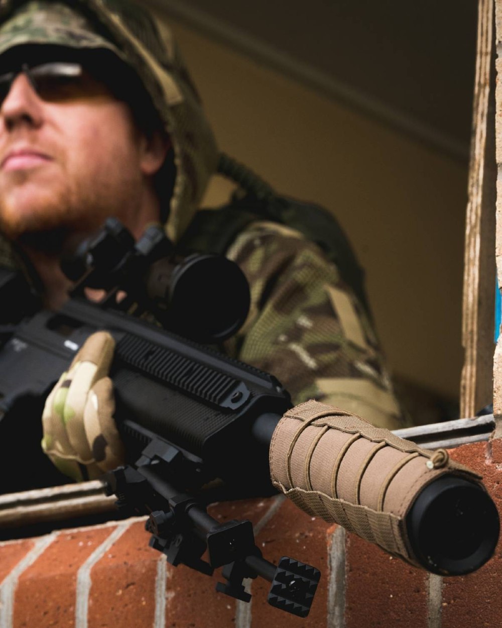 Coyote Coloured Viper Moderator Cover on white background