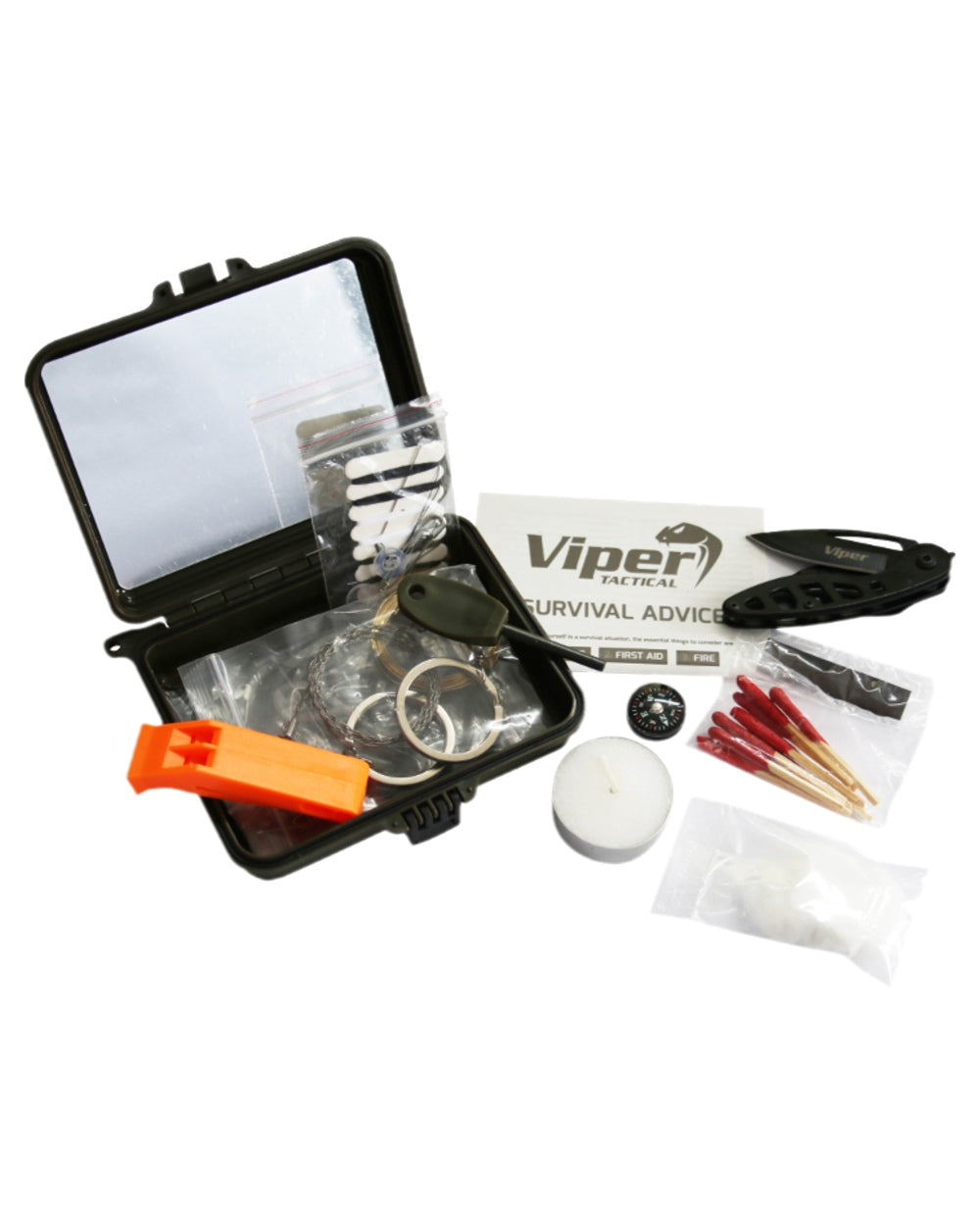 Black Coloured Viper Survival Kit on white background