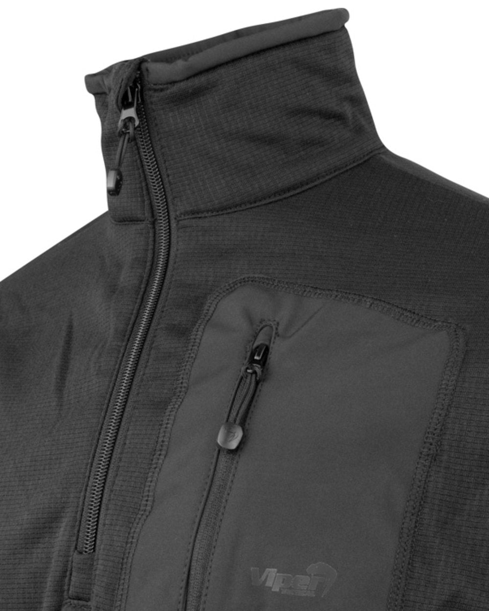 Black Coloured Viper Technical Mid Layer Fleece Top on white background
