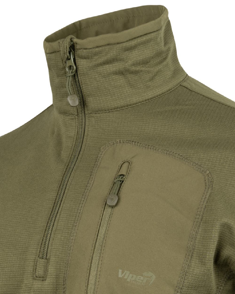 Green Coloured Viper Technical Mid Layer Fleece Top on white background