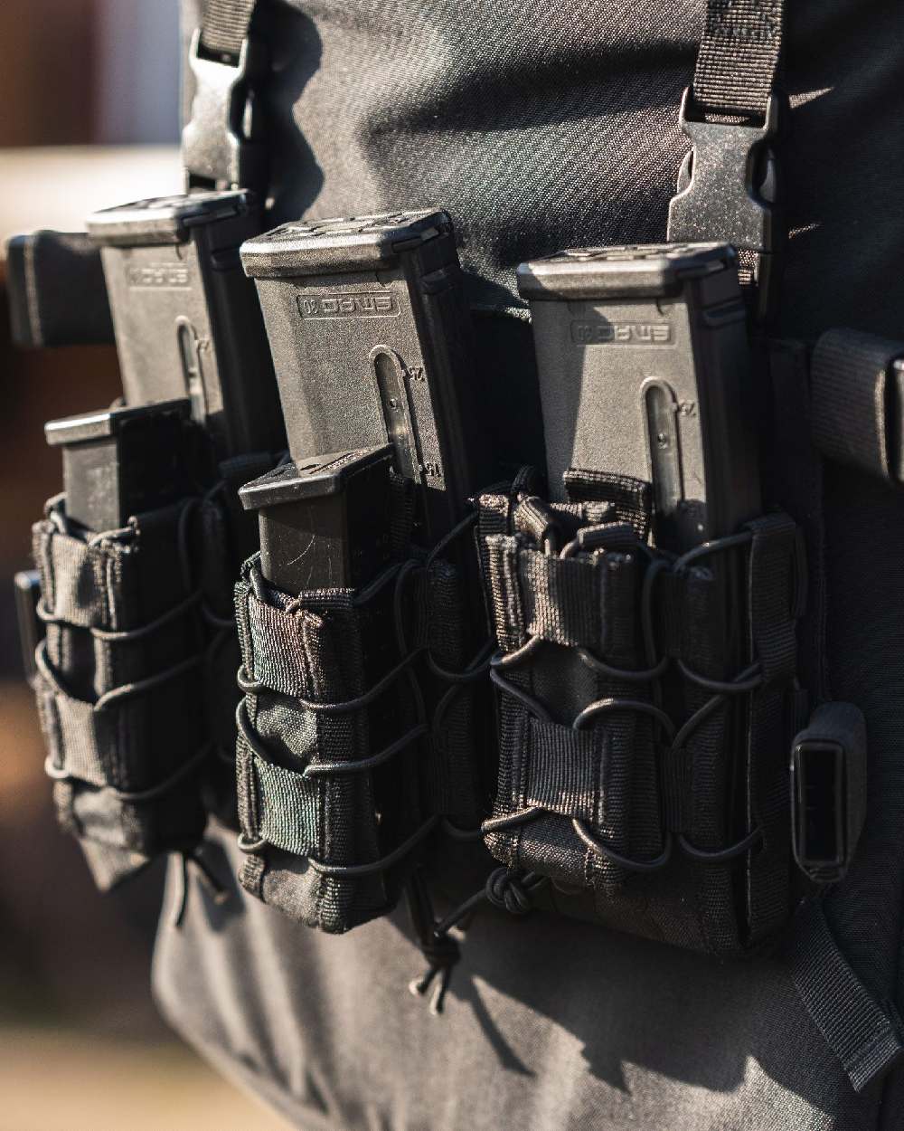 Black Coloured Viper VX Buckle Up Mag Rig on blurry background