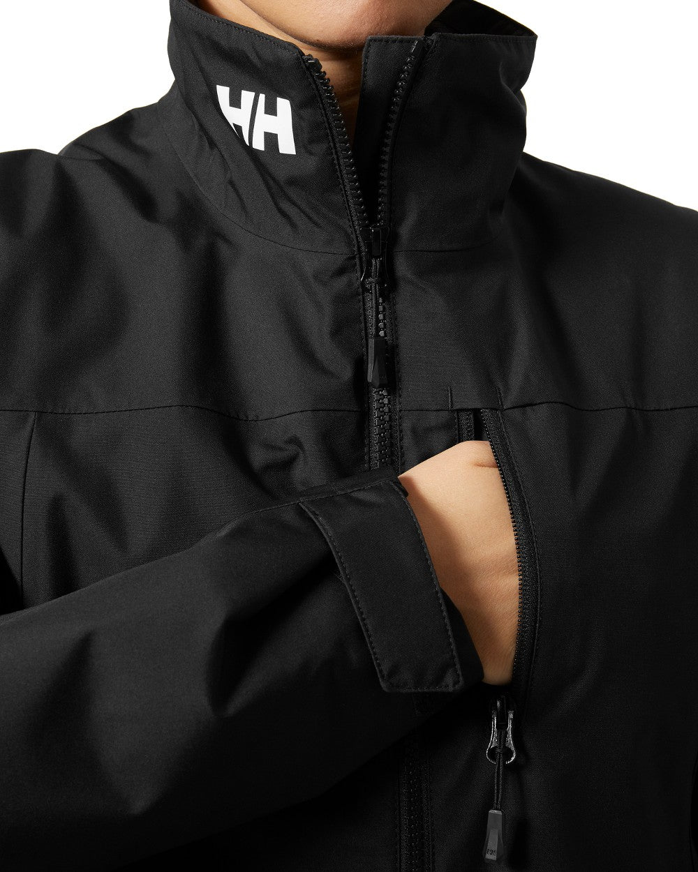 Black coloured Helly Hansen Womens Crew Midlayer Sailing Jacket 2.0 on white background