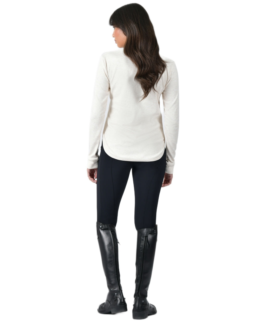 Light Cream Marle Coloured WeatherBeeta London Layer Long Sleeve Top On A White Background