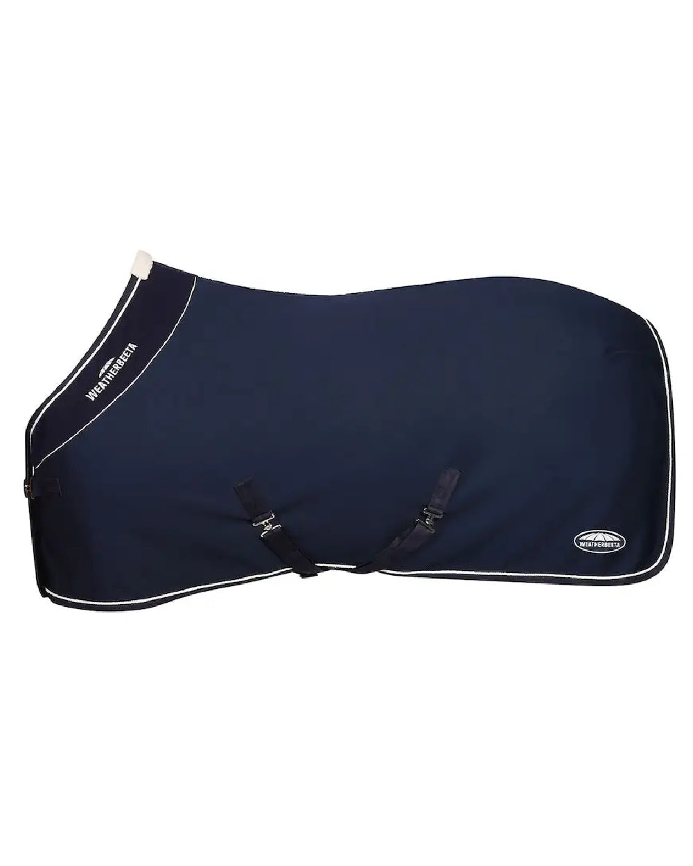 Navy White coloured WeatherBeeta Opulence Show Sheet Standard Neck on white background