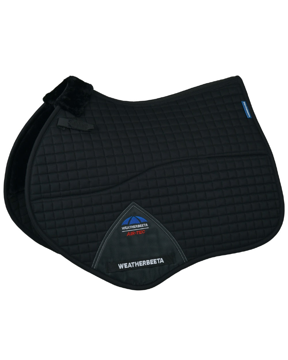 Black coloured WeatherBeeta Prime Air-Tec Comfy Fleece Jump Shaped Saddle Pad on white background