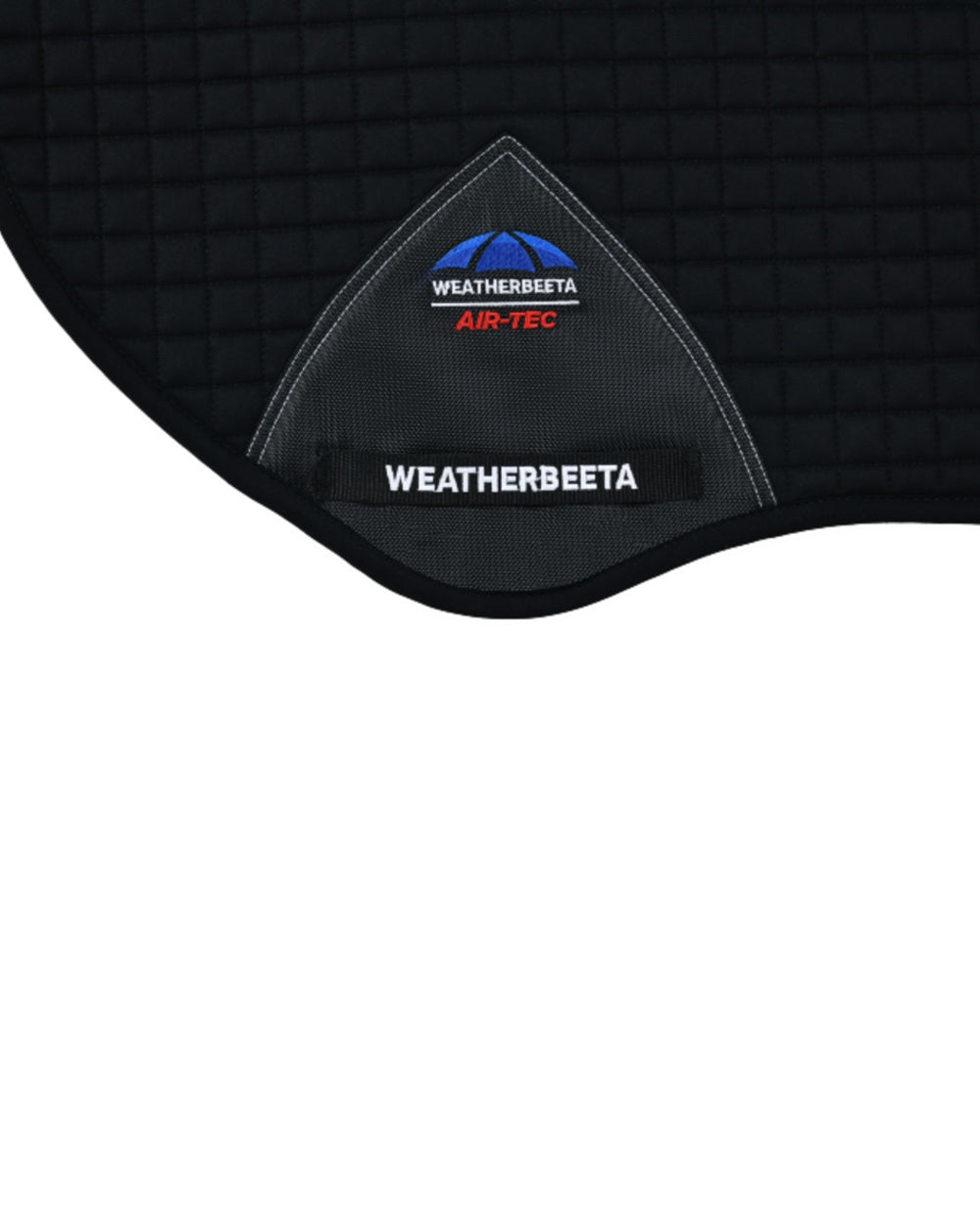 Black Coloured WeatherBeeta Prime Air-Tec Jump Shaped Saddle Pad on white background