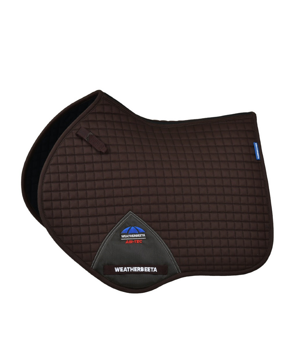 Chocolate Coloured WeatherBeeta Prime Air-Tec Jump Shaped Saddle Pad on white background