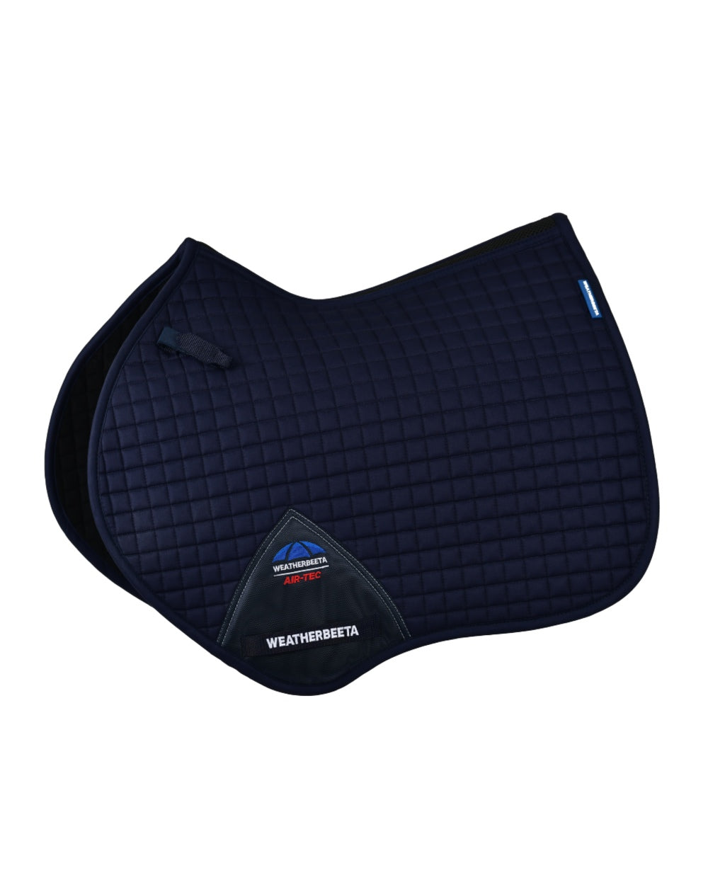 Navy Coloured WeatherBeeta Prime Air-Tec Jump Shaped Saddle Pad on white background