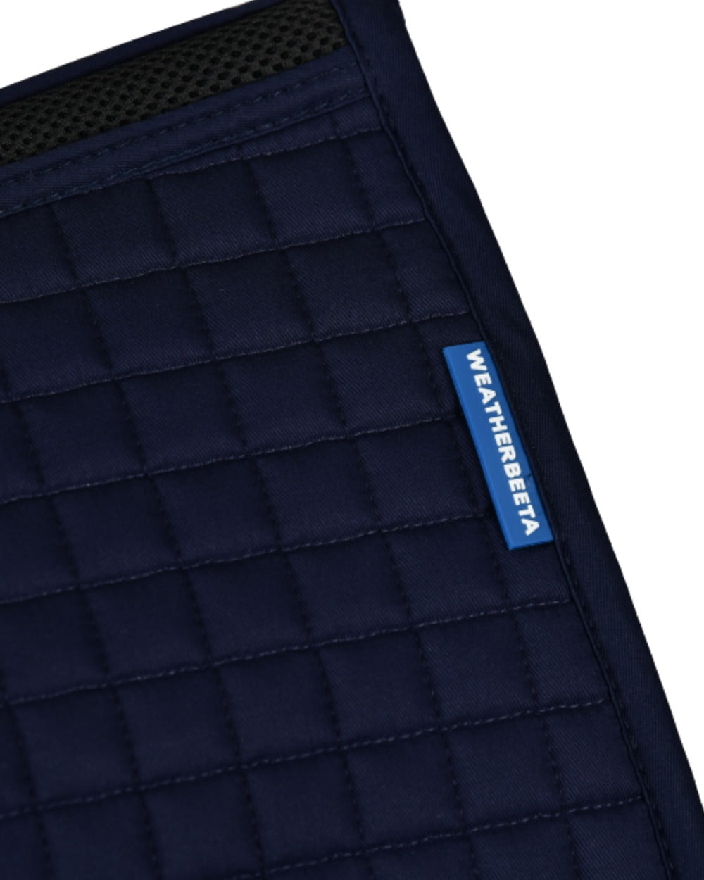 Navy Coloured WeatherBeeta Prime Air-Tec Jump Shaped Saddle Pad on white background