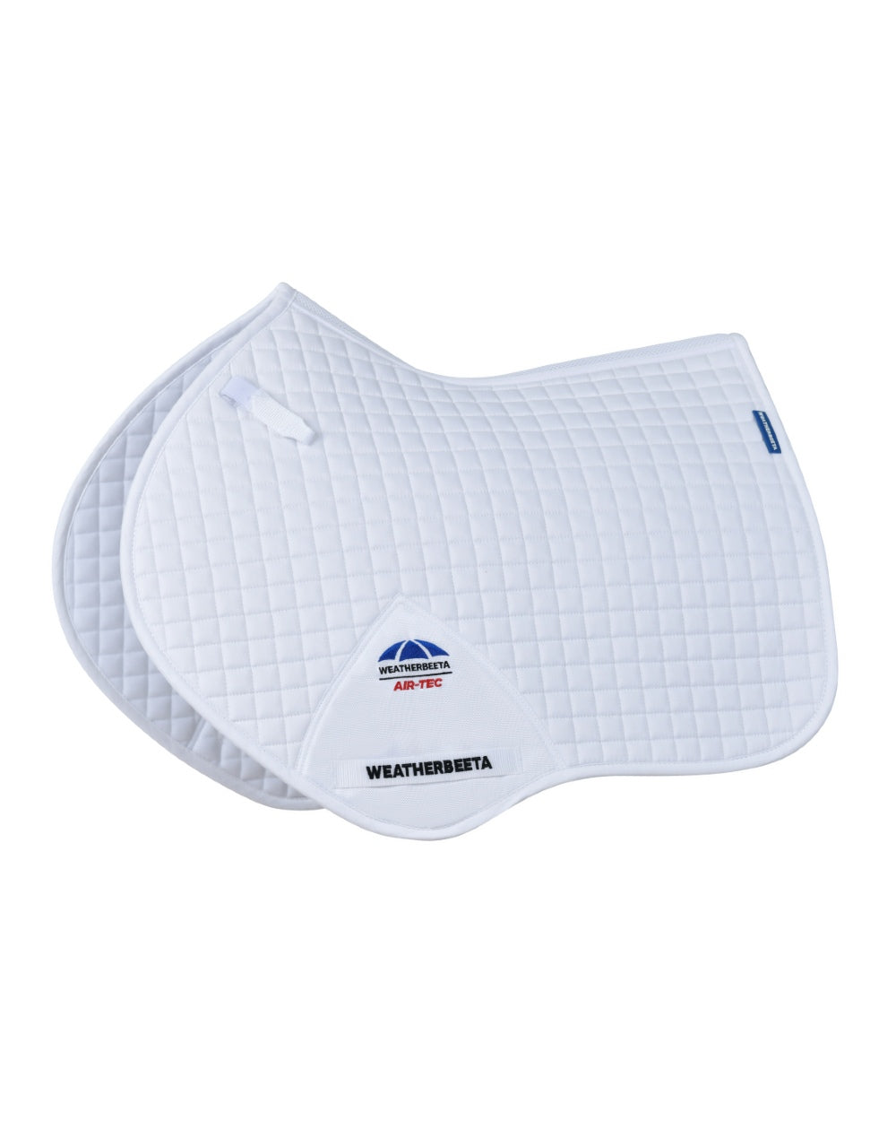White Coloured WeatherBeeta Prime Air-Tec Jump Shaped Saddle Pad on white background