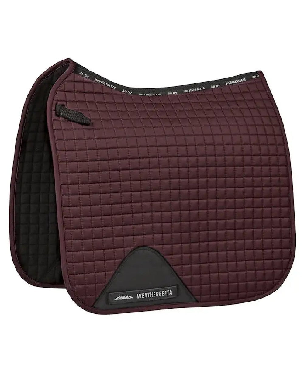 Mulberry coloured WeatherBeeta Prime Dressage Saddle Pad on white background