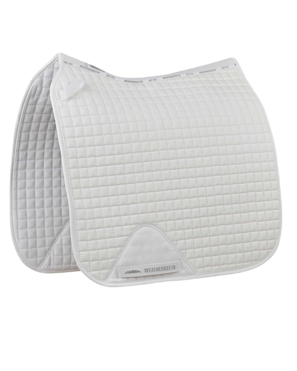 White coloured WeatherBeeta Prime Dressage Saddle Pad on white background