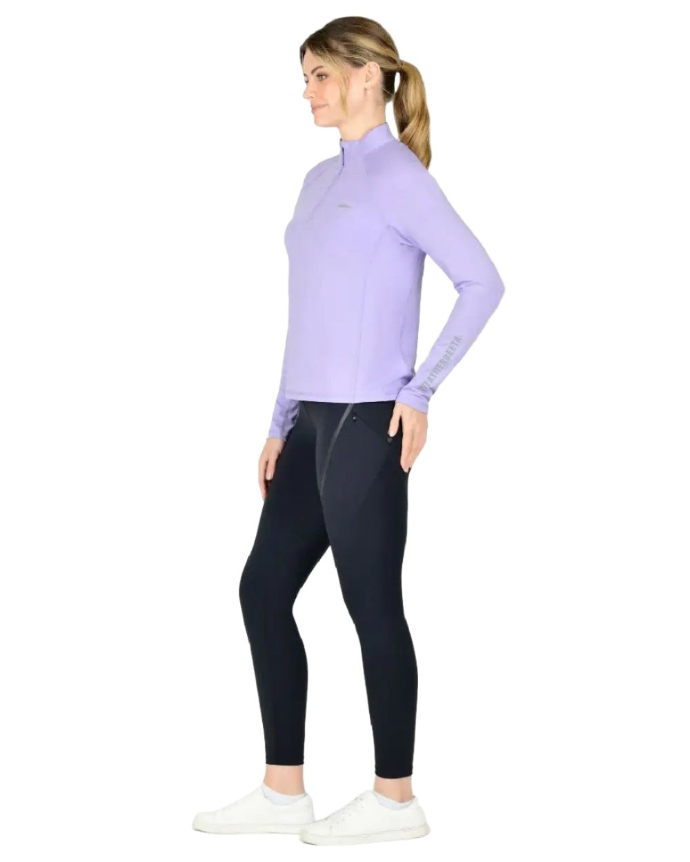 Mauve coloured WeatherBeeta Prime Long Sleeve Top on white background