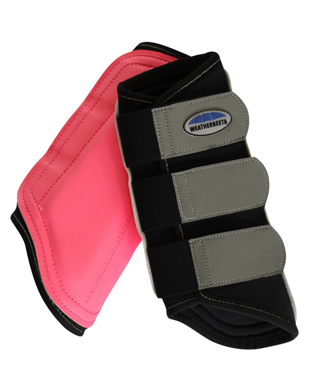 Pink Silver coloured WeatherBeeta Reflective Single Lock Brushing Boots on white background