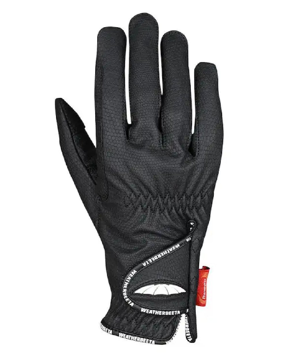Black coloured WeatherBeeta Therapy-Tec Riding Gloves on white background