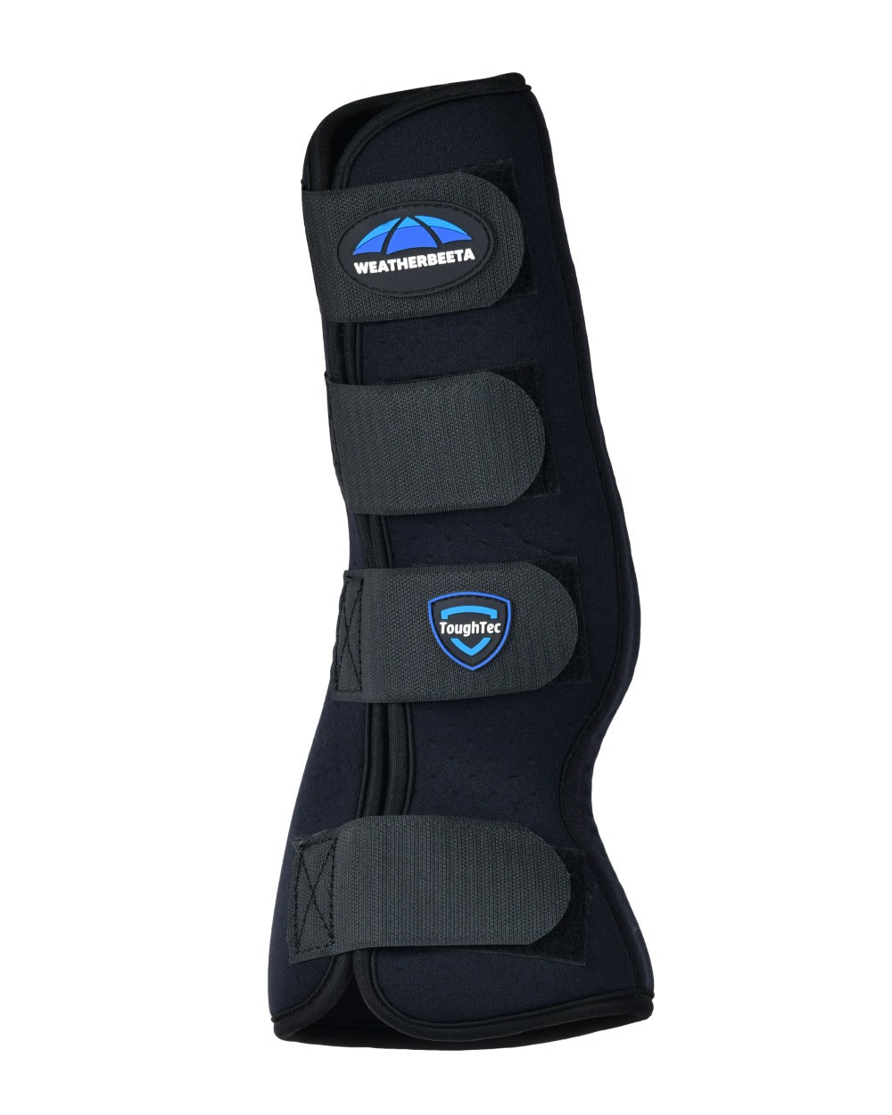 Black Blue Coloured WeatherBeeta Tough-Tec Turnout Boots on white background
