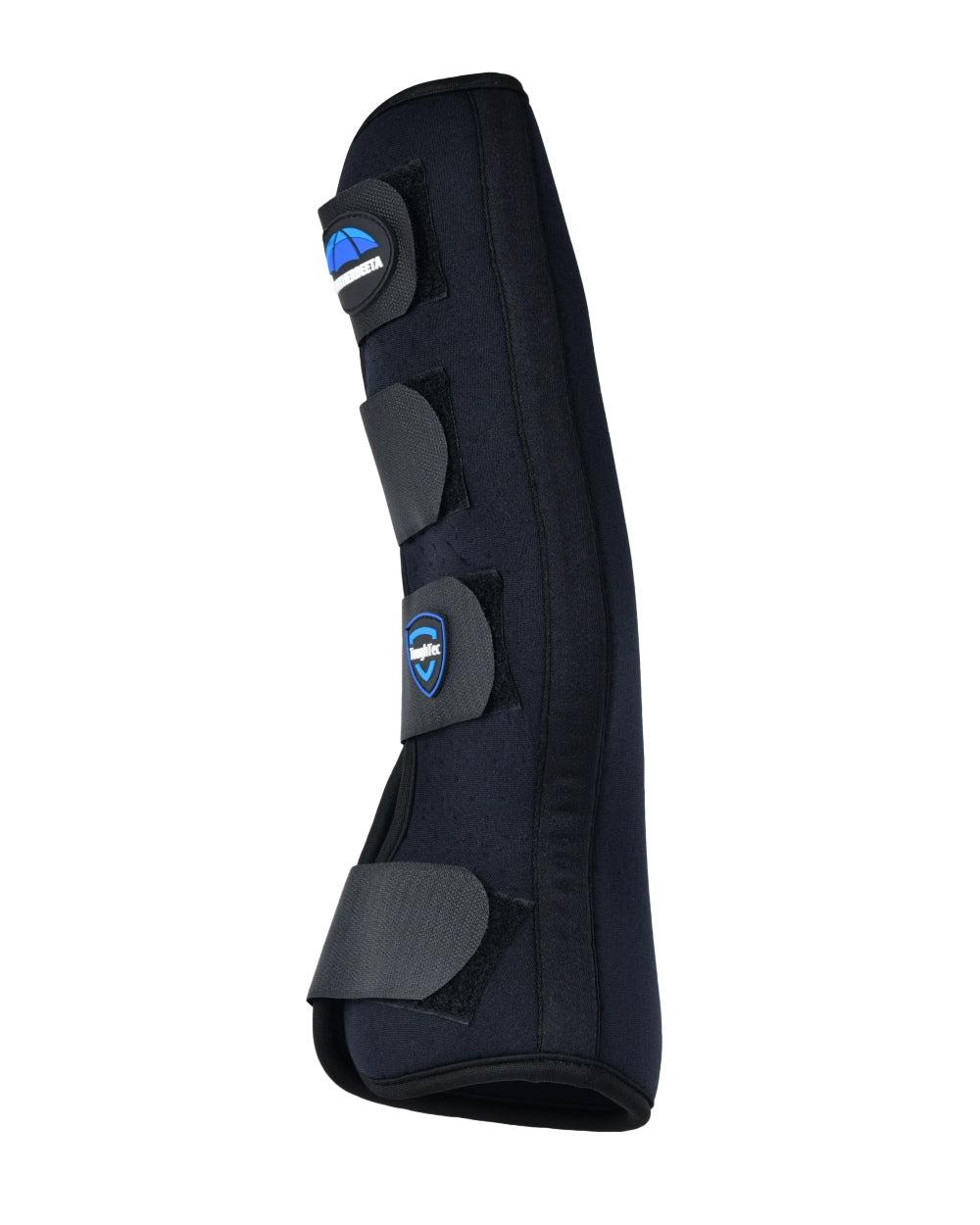 Black Blue Coloured WeatherBeeta Tough-Tec Turnout Boots on white background