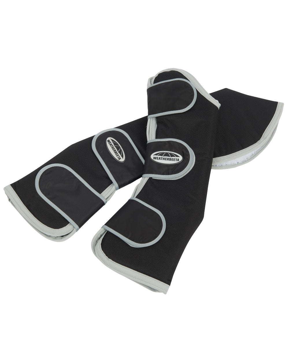 Black Silver coloured WeatherBeeta Wide Tab Long Travel Boots on white background