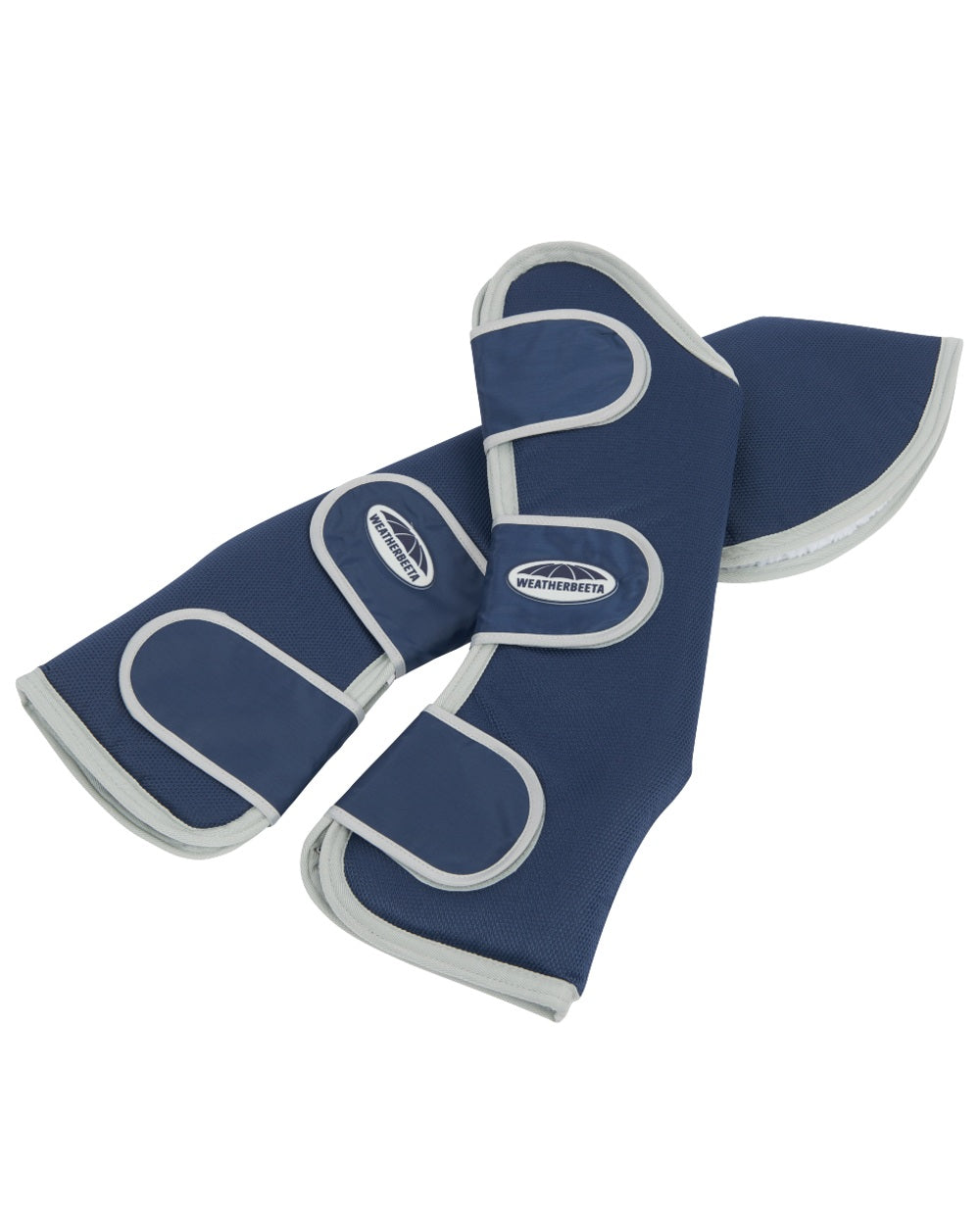 Navy Silver coloured WeatherBeeta Wide Tab Long Travel Boots on white background