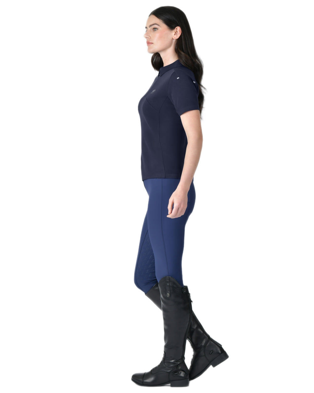 Navy coloured WeatherBeeta Womens 37.5 Short Sleeve Performance Polo T-Shirt on white background