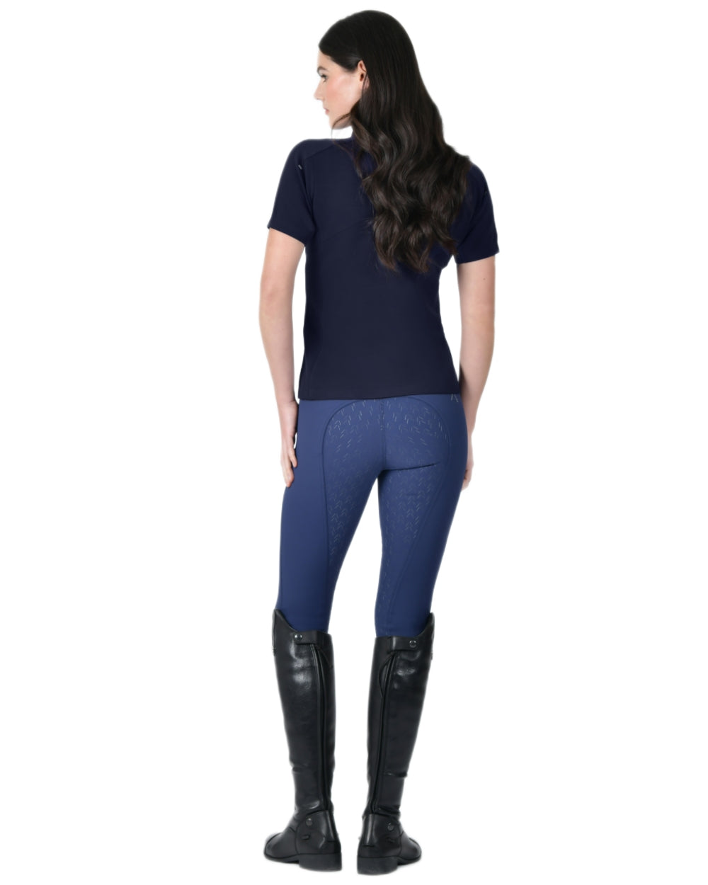 Navy coloured WeatherBeeta Womens 37.5 Short Sleeve Performance Polo T-Shirt on white background