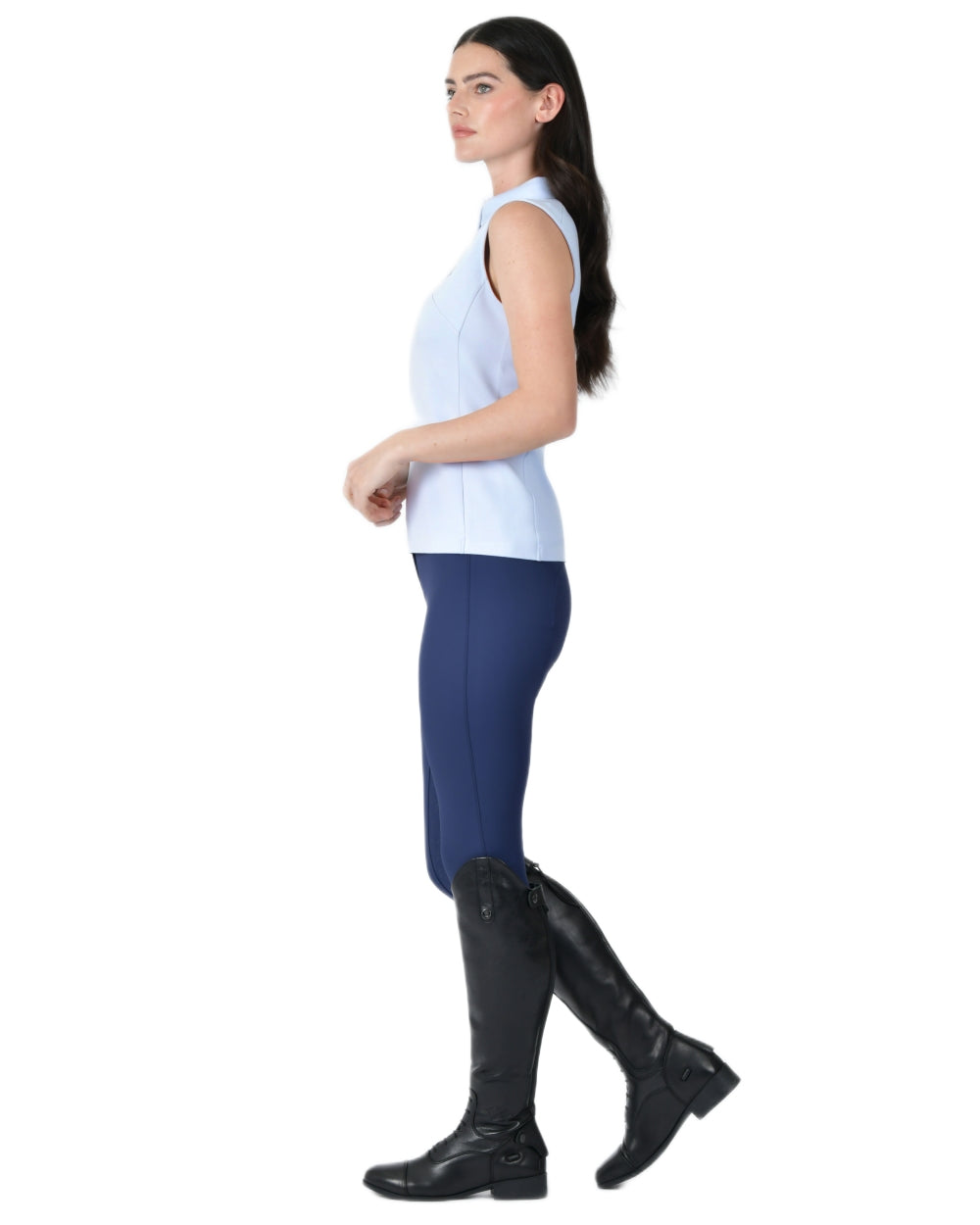 Mist Blue coloured WeatherBeeta Womens 37.5 Sleeveless Performance Polo T-Shirt on white background