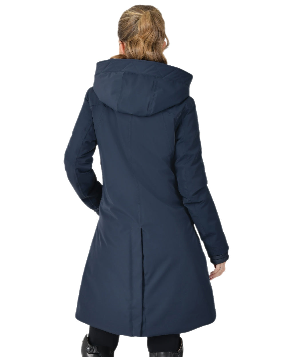 Navy Coloured WeatherBeeta Womens All Purpose Waterproof Longline Equestrian Jacket on white background