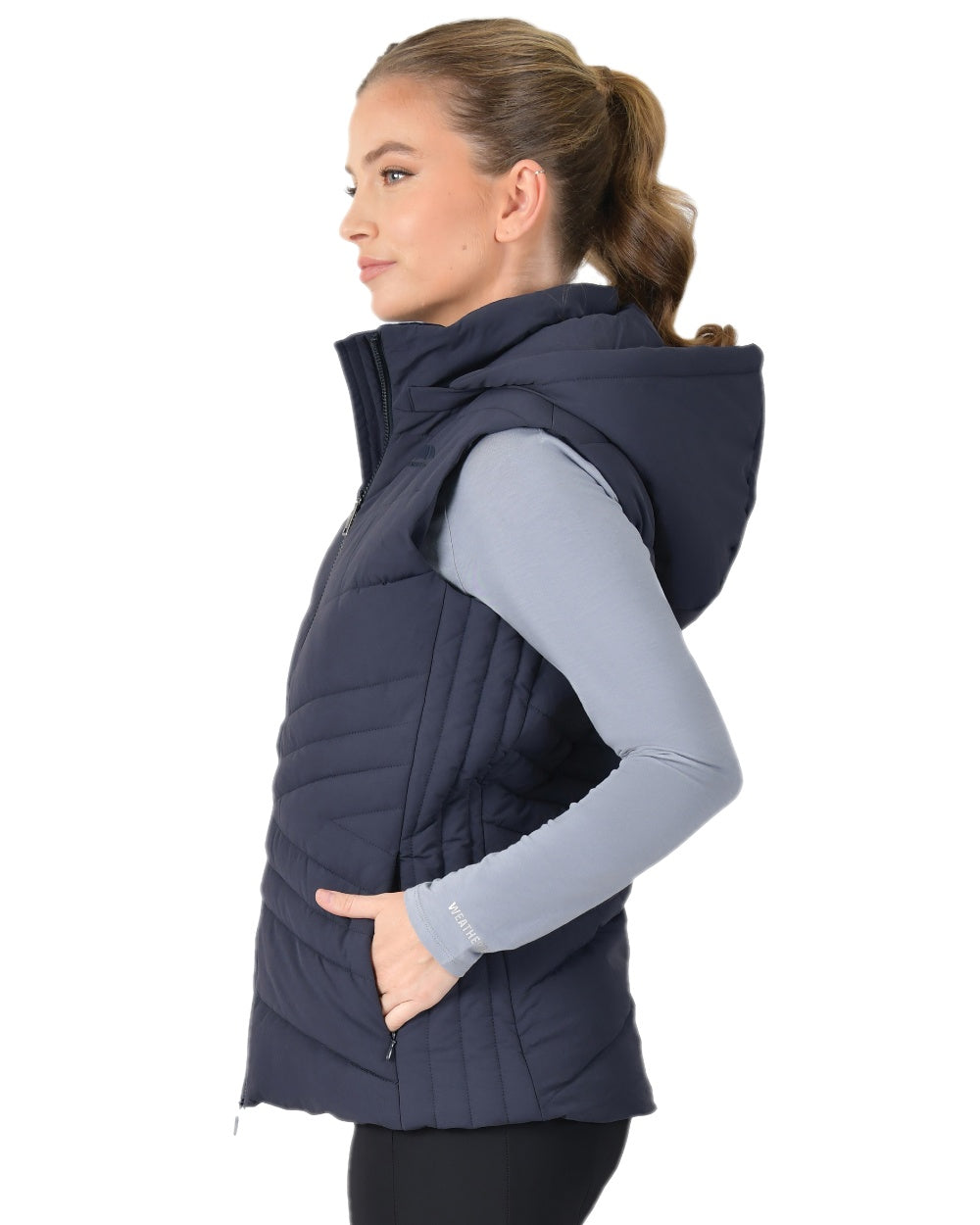 Navy Coloured WeatherBeeta Womens Insulated Vest on white background