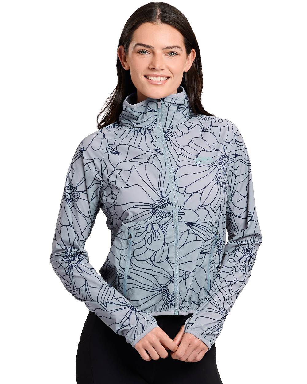Bluestone coloured WeatherBeeta Womens Lightweight UV Jacket on white background