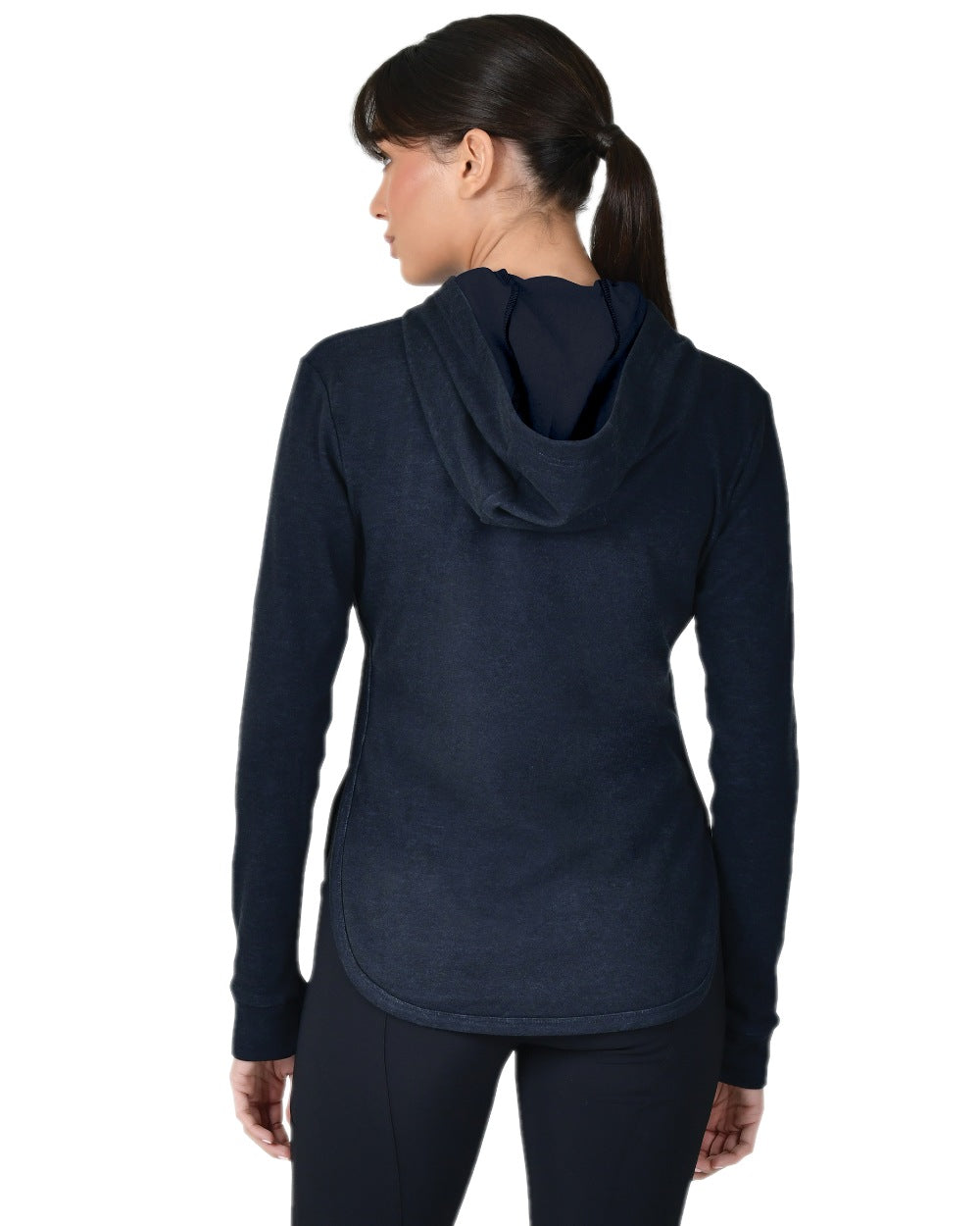 Dark Navy Marle Coloured WeatherBeeta Womens London Layer Long Sleeve Top With Hood on white background