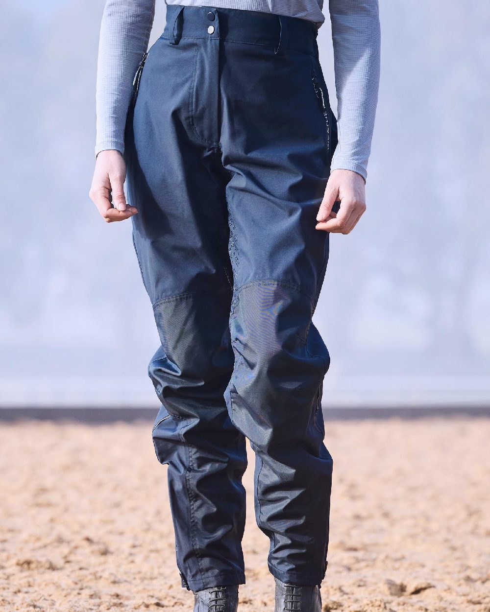 Navy White Coloured WeatherBeeta Womens Rayne Waterproof Overtrousers II on outdoor background